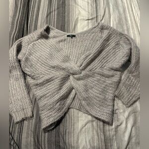 Cozy Gray Cross Cinched Knit Sweater